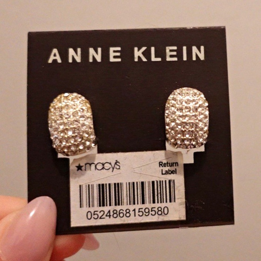 Anne Klein Silver-Tone Pavé Crystal Oval Clip On Earrings